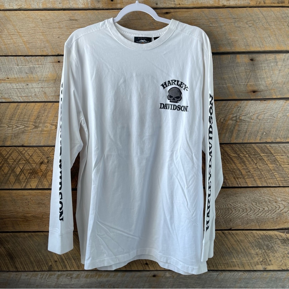 Harley Davidson Willie G Skull White Long Sleeve Motorcycle Biker Shirt Mens XL